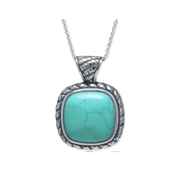 R. H. Macy Silver & Turquoise Square Necklace, NWT! - Picture 1 of 6